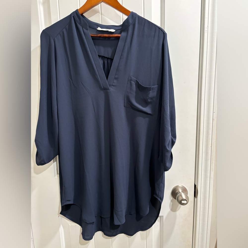 Grey/blue polyester blouse